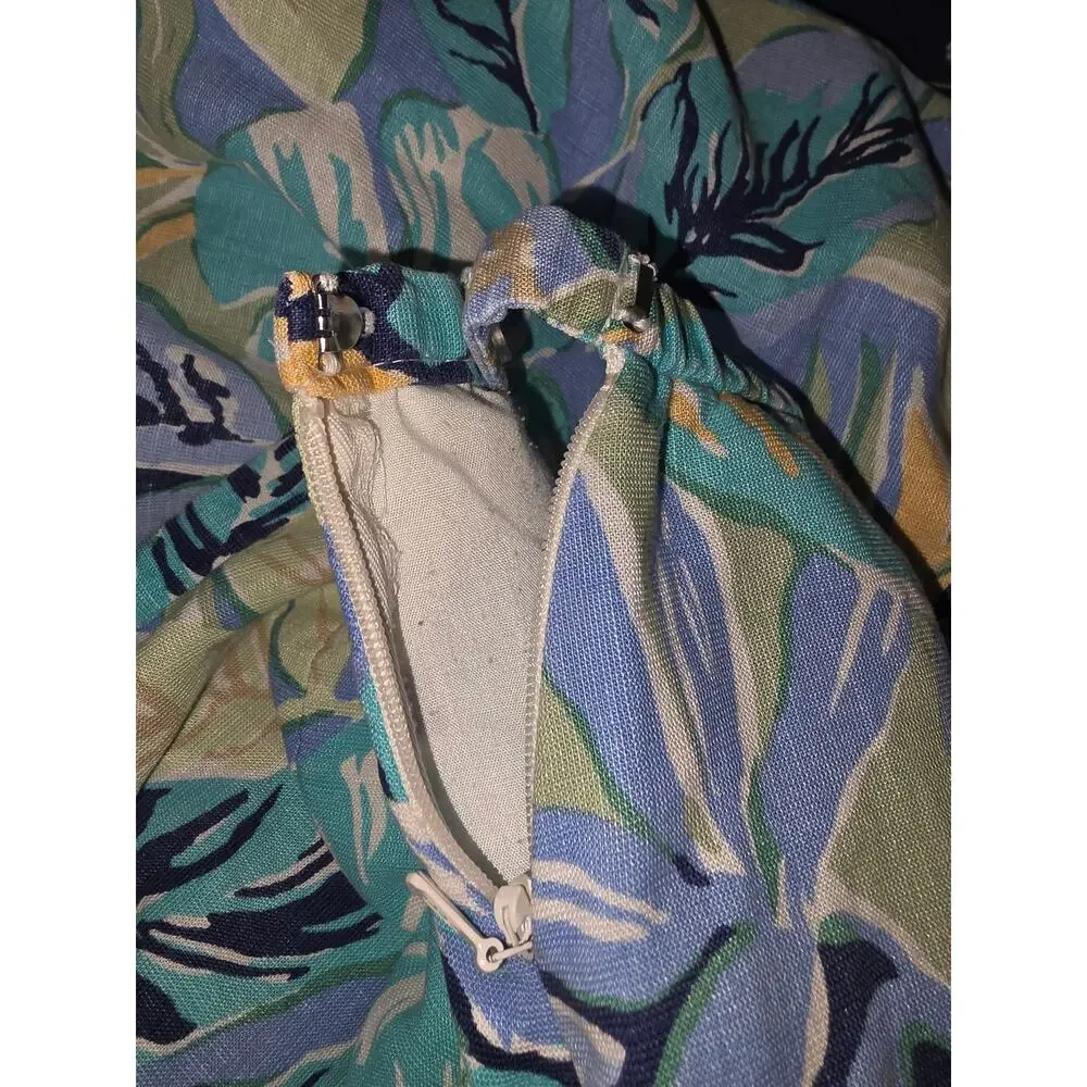 Talbots Tropical Print Linen Blend Maxi Skirt Women's Size 12 Blue Pockets